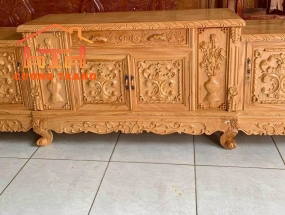 KỆ TV GÕ ĐỎ 100% HOA LÁ TÂY