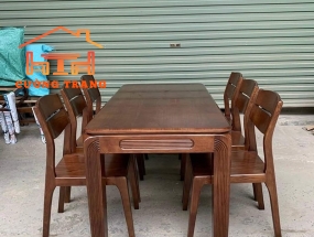 BÀN ĂN GỖ SỒI NGA LAU MÀU ÓC CHÓ CAO CẤP
