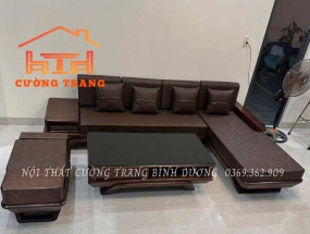 Sofa Góc L Chân Thuyền Gỗ Sồi Nga Màu Óc Chó Vế Trái 