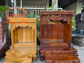 Bàn Thờ Thần Tài Gỗ Tràm Chạm Hoa Sen