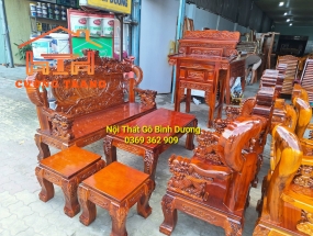 SALON GỖ TRÀM BÔNG VÀNG CỘT 12 TAY KHUỲNH