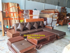 SOFA GÓC L GỖ SỒI NGA MẪU THUYỀN