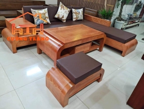 SOFA GÓC L GỖ SỒI NGA CHÂN CUỐN