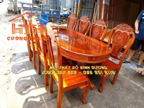 BÀN ĂN GỖ TRÀM BÔNG VÀNG 8 GHẾ