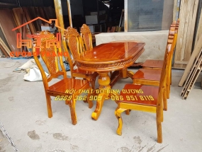 BÀN ĂN GỖ TRÀM BÔNG VÀNG 6 GHẾ