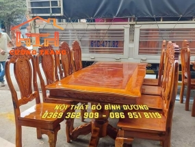 BÀN ĂN GỖ TRÀM BÔNG VÀNG 8 GHẾ