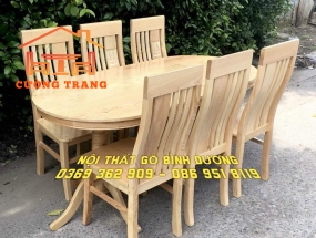 BÀN ĂN OVAL GỖ SỒI NGA 6 GHẾ