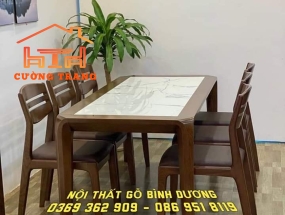 BÀN ĂN MẶT ĐÁ MÀU ÓC CHÓ GỖ SỒI NGA