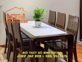 BÀN ĂN MẶT ĐÁ MÀU ÓC CHÓ GỖ SỒI NGA 