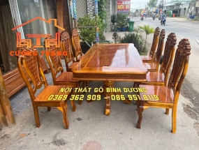 BÀN ĂN GỖ TRÀM BÔNG VÀNG 8 GHẾ