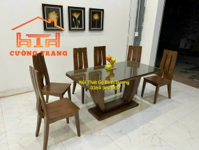 BÀN ĂN GỖ SỒI NGA MÀU ÓC CHÓ