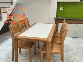 BÀN ĂN 2 TẦNG GỖ SỒI NGA 4 GHẾ