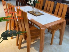 BÀN ĂN MẶT ĐÁ MÀU HƯƠNG GỖ SỒI NGA