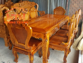  BÀN ĂN 8 GHẾ GỖ TRÀM BÔNG VÀNG MẪU HOÀNG GIA