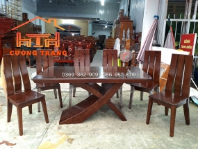 BÀN ĂN 6 GHẾ GỖ SỒI MÀU ÓC CHÓ 1M6*80