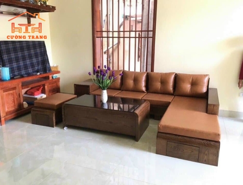 SOFA GÓC L GỖ SỒI NGA CHÂN CUỐN