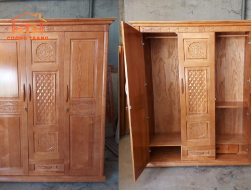 TỦ ÁO GỖ SỒI NGA 1M6 HẬU GỖ