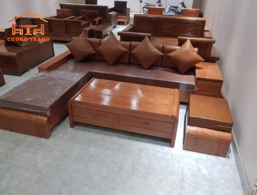 SOFA GÓC L GỖ SỒI NGA CHÂN CUỐN