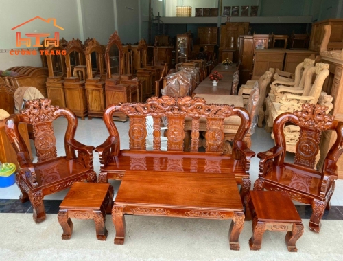 SALON GỖ TRÀM BÔNG VÀNG MẪU RỒNG ĐỈNH