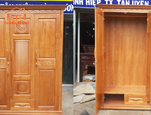 TỦ ÁO GỖ SỒI NGA 1M6 HẬU GỖ