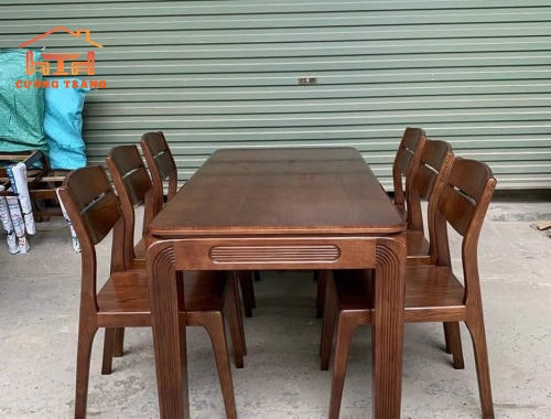 BÀN ĂN GỖ SỒI NGA LAU MÀU ÓC CHÓ CAO CẤP