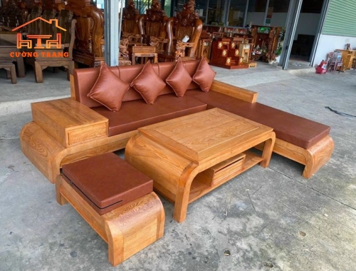 SOFA GÓC L GỖ SỒI NGA CHÂN CUỐN