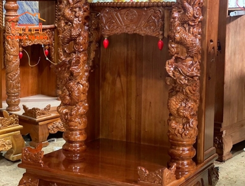 ÔNG ĐỊA GỖ XOAN RỒNG CUỘN MÂY 56