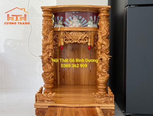 ÔNG ĐỊA GỖ XOAN RỒNG CUỘN MÂY 56