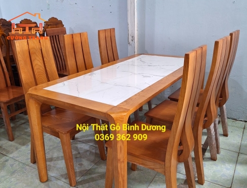 BÀN ĂN MẶT ĐÁ MÀU HƯƠNG GỖ SỒI NGA