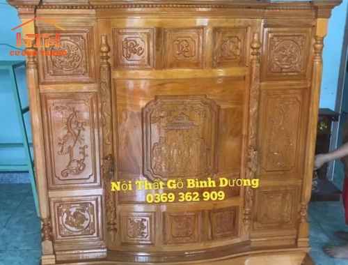TỦ THỜ GỖ TRÀM BÔNG VÀNG NGANG 1M27