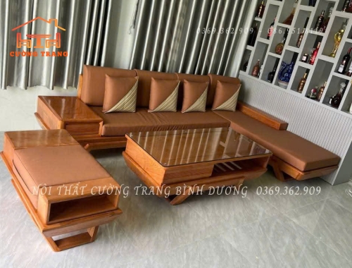 Sofa Góc L Chân Thuyền Gỗ Sồi Nga Màu Óc Chó Vế Trái 