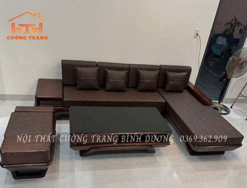 Sofa Góc L Chân Thuyền Gỗ Sồi Nga Màu Óc Chó Vế Trái 