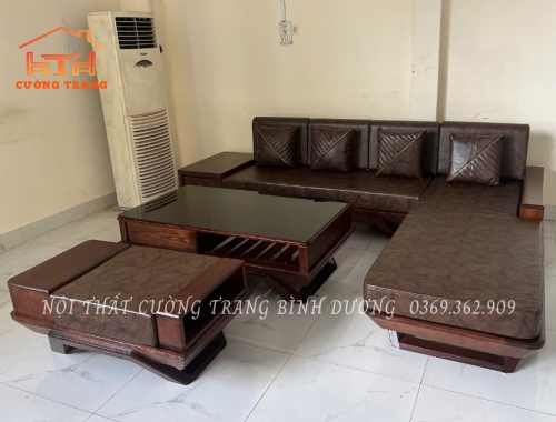 Sofa Góc L Chân Thuyền Gỗ Sồi Nga Màu Óc Chó Vế Trái 