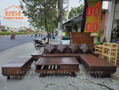 Sofa Góc L Chân Thuyền Gỗ Sồi Nga Màu Óc Chó Vế Trái 