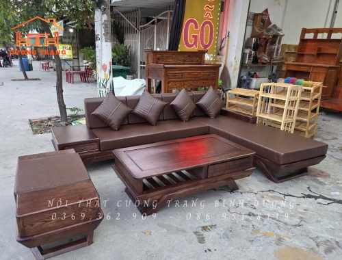 Sofa Góc L Chân Thuyền Gỗ Sồi Nga Màu Óc Chó Vế Trái 