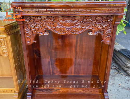 Bàn Thờ Thần Tài Gỗ Tràm Chạm Hoa Sen