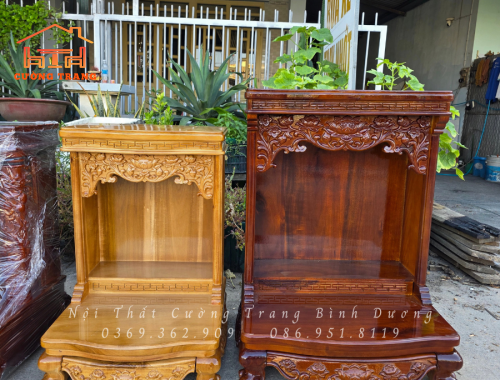 Bàn Thờ Thần Tài Gỗ Tràm Chạm Hoa Sen