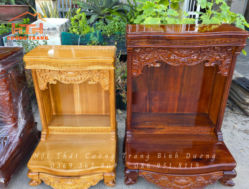 Bàn Thờ Thần Tài Gỗ Tràm Chạm Hoa Sen