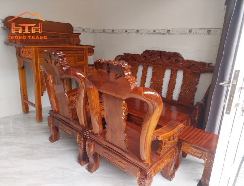 SALON GỖ TRÀM BÔNG VÀNG MẪU RỒNG ĐỈNH