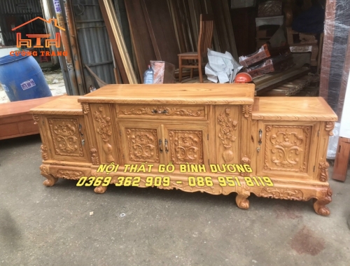 KỆ TV GÕ ĐỎ 100% HOA LÁ TÂY
