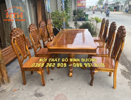 BÀN ĂN GỖ TRÀM BÔNG VÀNG 8 GHẾ