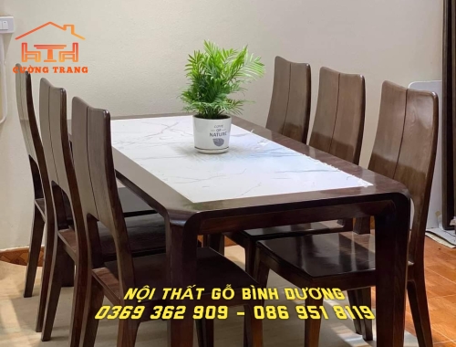 BÀN ĂN MẶT ĐÁ MÀU HƯƠNG GỖ SỒI NGA