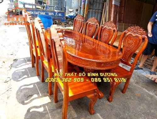 BÀN ĂN GỖ TRÀM BÔNG VÀNG 8 GHẾ