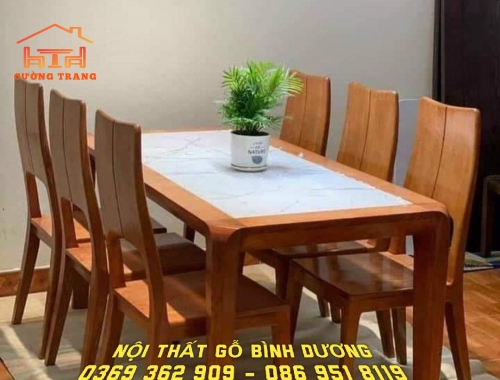 BÀN ĂN MẶT ĐÁ MÀU HƯƠNG GỖ SỒI NGA