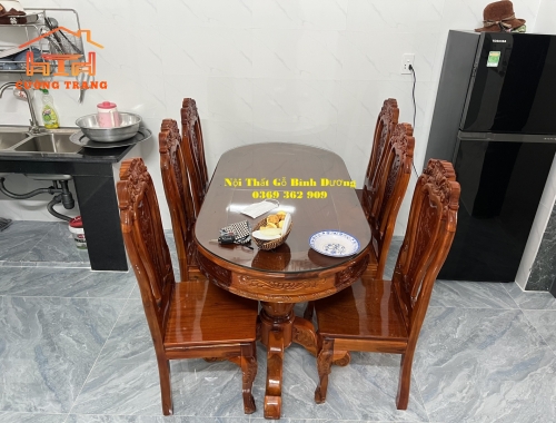 BÀN ĂN GỖ TRÀM BÔNG VÀNG 6 GHẾ