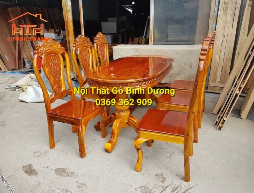 BÀN ĂN GỖ TRÀM BÔNG VÀNG 6 GHẾ