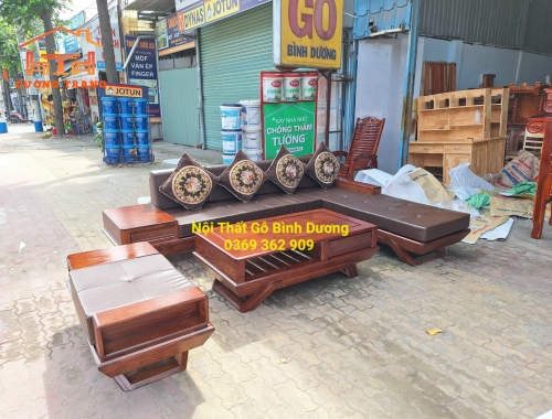 SOFA GÓC L GỖ SỒI NGA MẪU THUYỀN