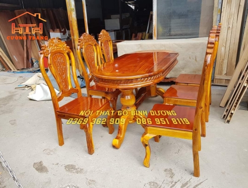 BÀN ĂN GỖ TRÀM BÔNG VÀNG 6 GHẾ