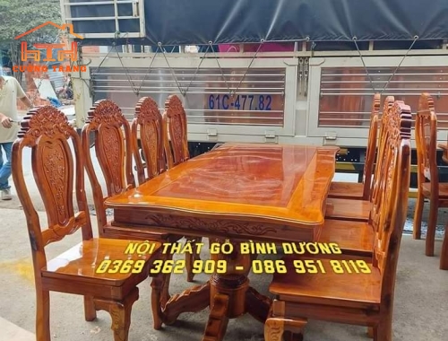 BÀN ĂN GỖ TRÀM BÔNG VÀNG 8 GHẾ
