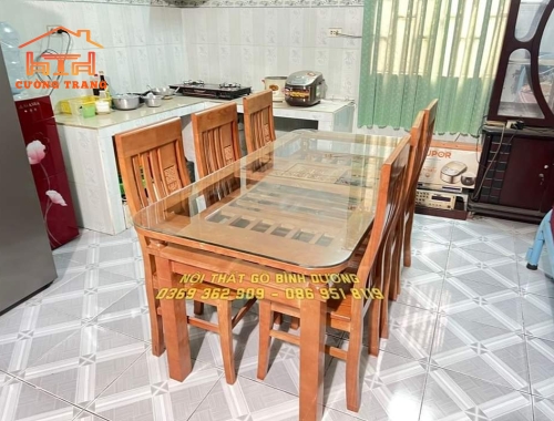BÀN ĂN 2 TẦNG GỖ SỒI NGA 6 GHẾ